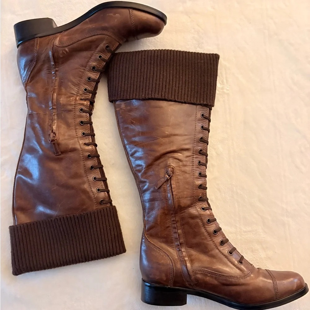🌰Cole Haan Brown Leather Lace Up Boots size 9B - Picture 3 of 10